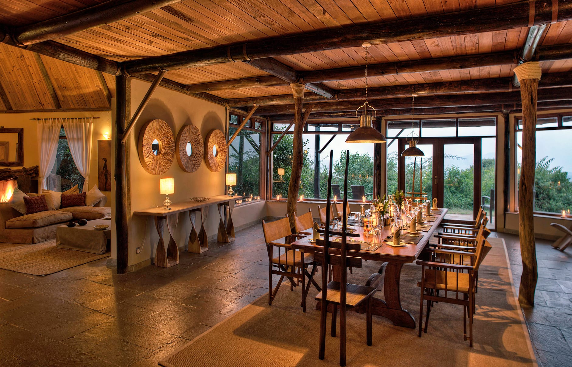 Dining area inside Cottar's Bush Villa in the Maasai Mara area in Kenya