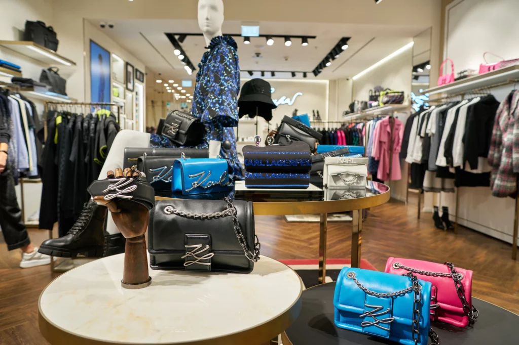 Karl Lagerfeld store interior shot with handbags